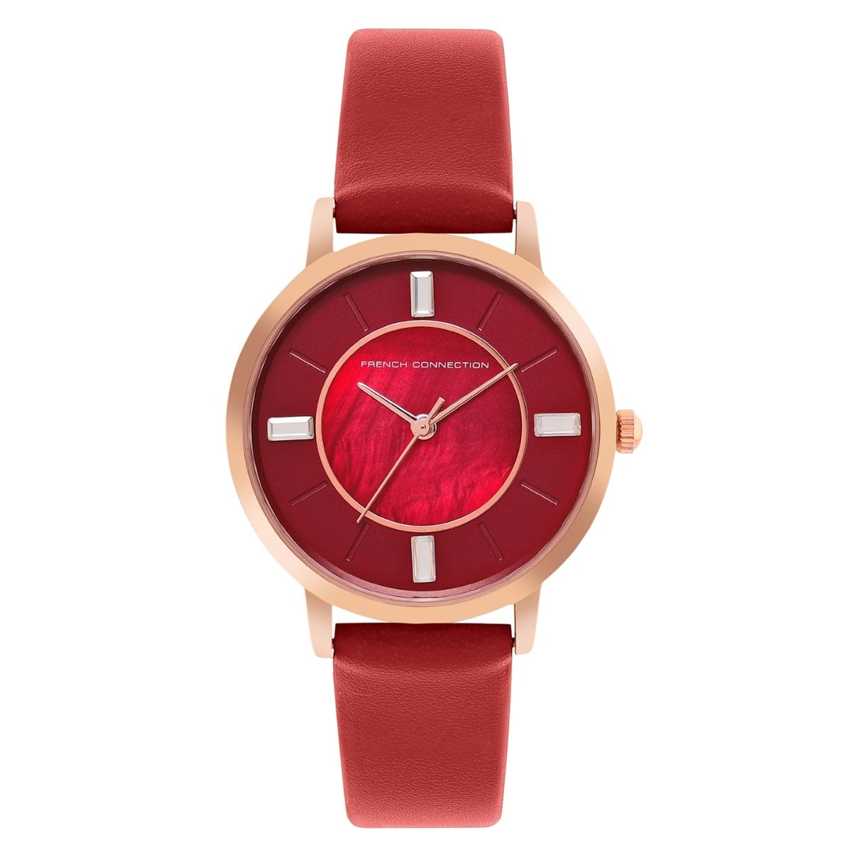 Burberry The City Gold Dial Maroon Leather Strap Watch for Women