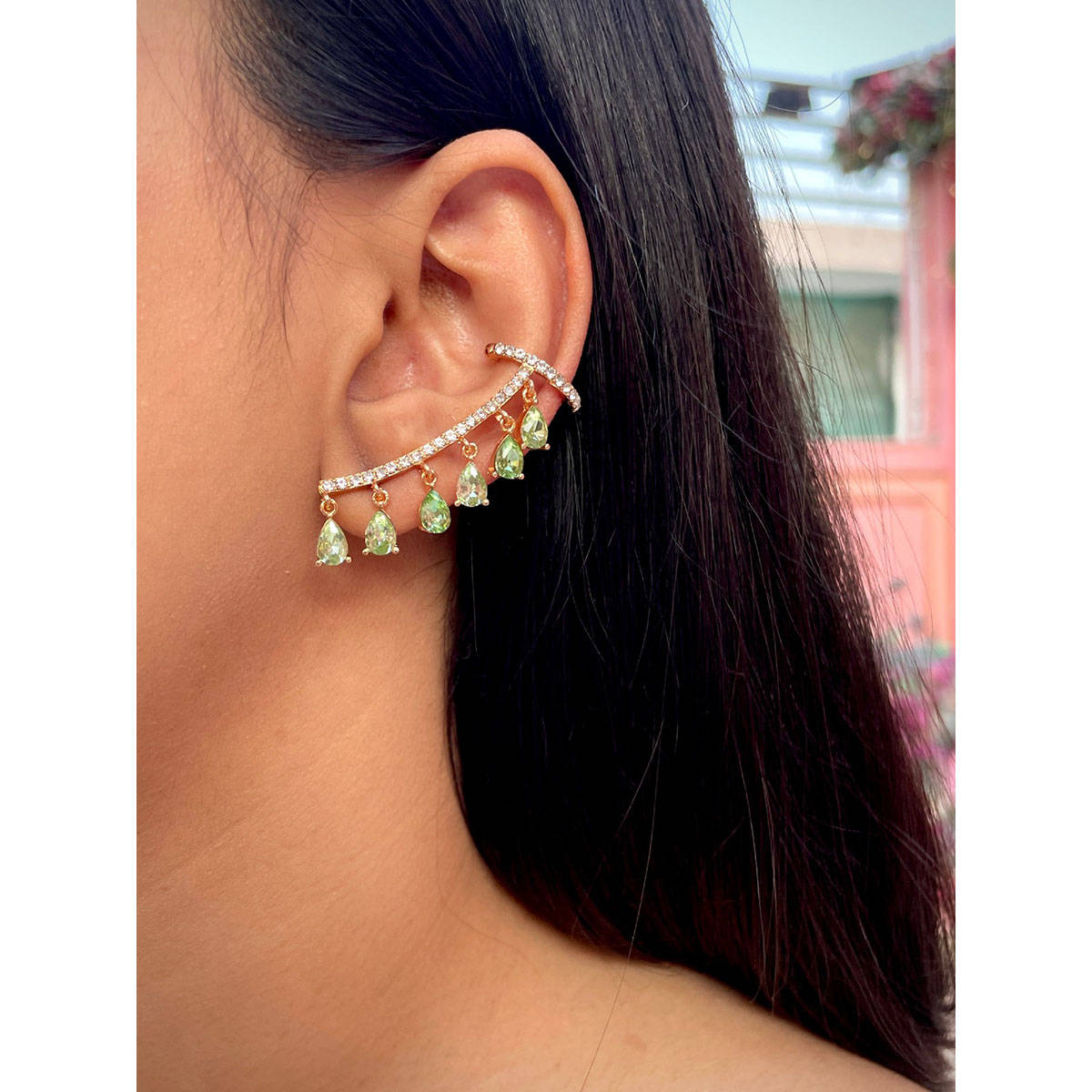 ISHKAARA Women Green Crystal Drop Ear Cuff
