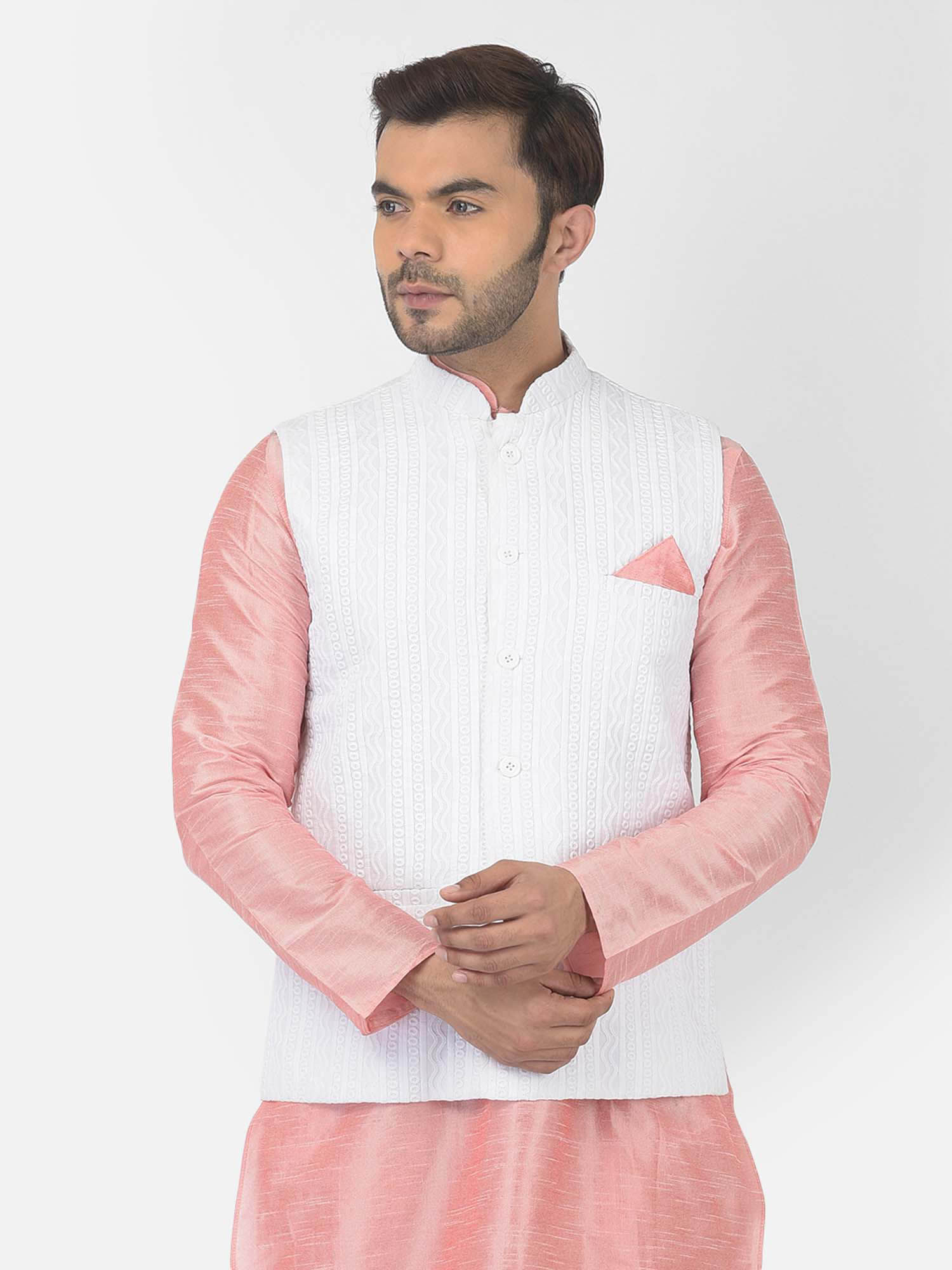 Buy DEYANN Men Cotton White Embroidered Nehru Jacket Online