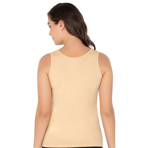 Amante Solid High Coverage Straight Neck Sleeveless Camisole - Nude