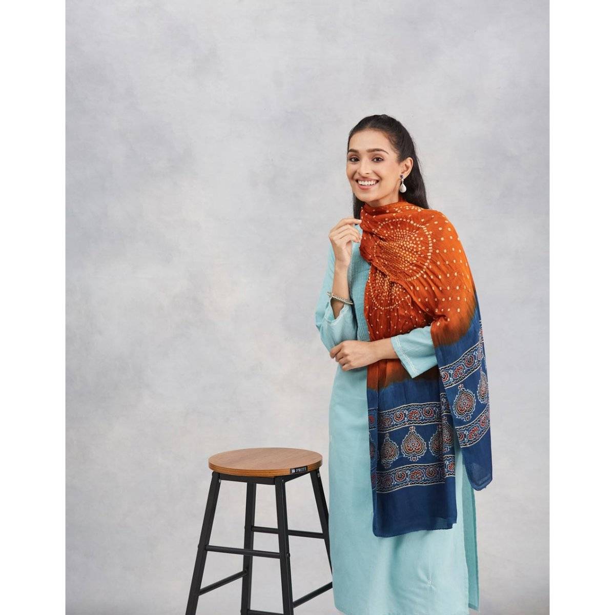 Fabindia Orange Modal Ajrakh Printed Stole