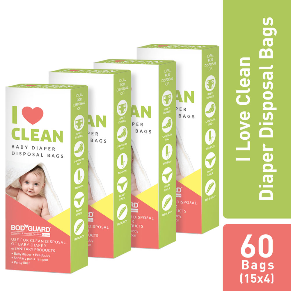BodyGuard - Baby Diapers & Sanitary Disposal Bag - 60 Bags (4 Pack - 15 Bags Each)