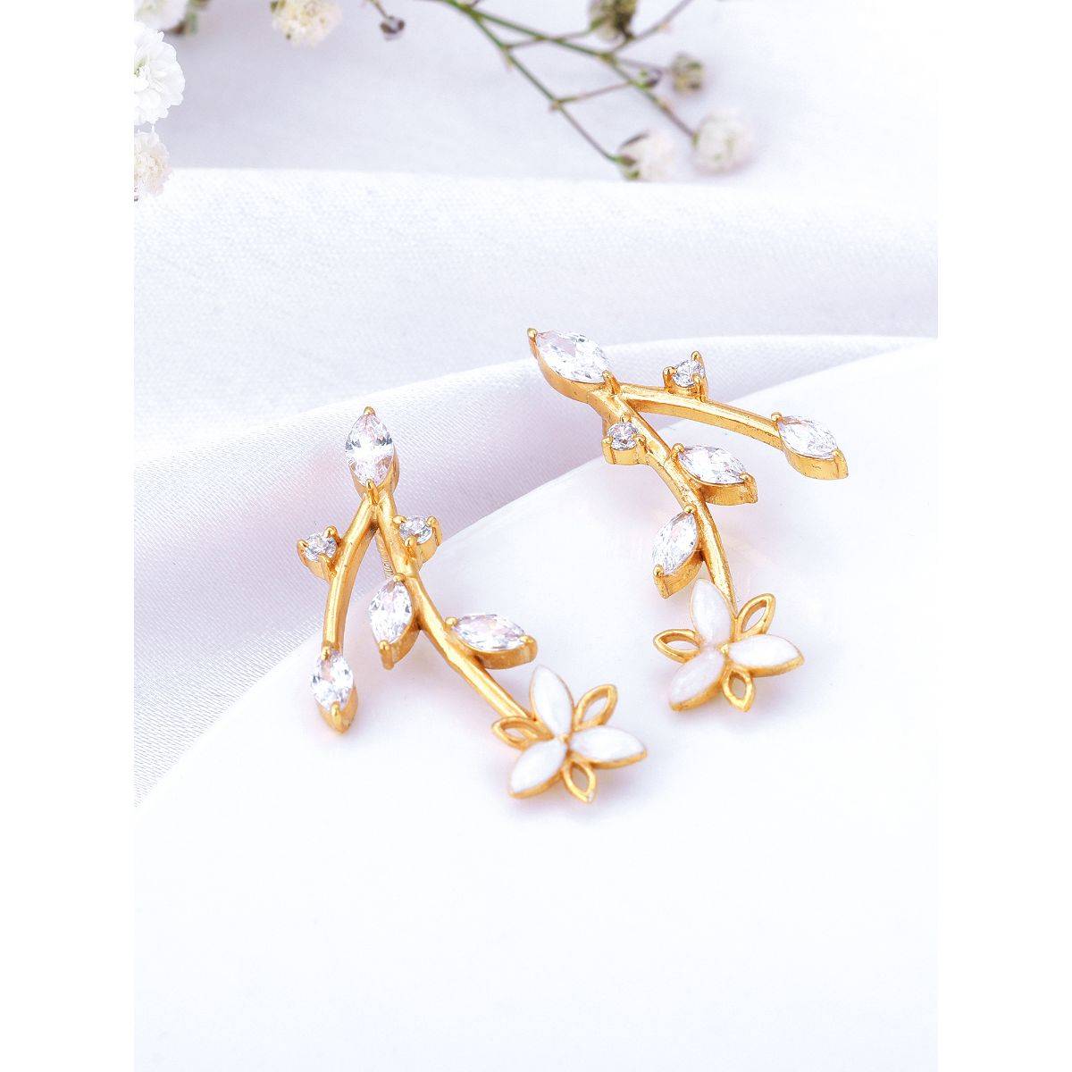 Giva Sterling Silver Bhumi Golden Trillium Treasures Earrings For Womens