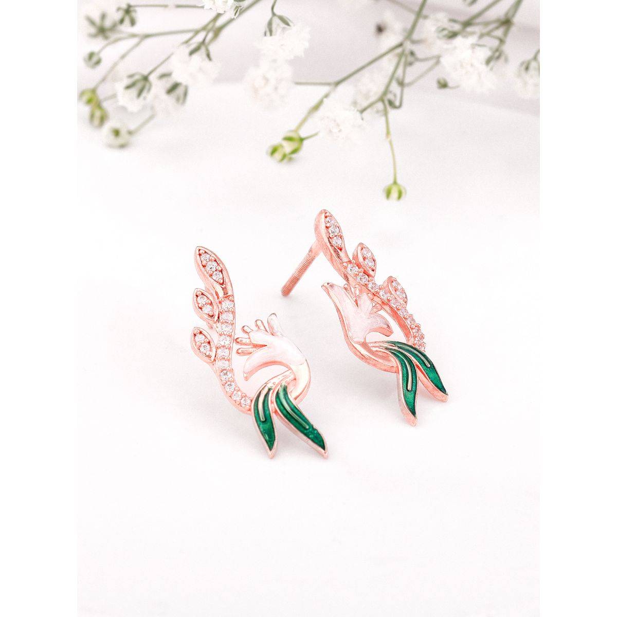 Giva Sterling Silver Bhumi Rose Gold Musli Blossom Earrings For Womens