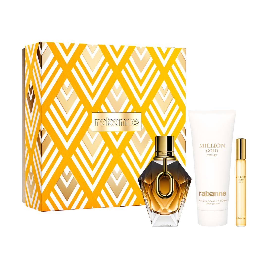 Paco Rabanne Million Gold For Her Parfum With Eau De Parfum Megaspritzer & Body Lotion