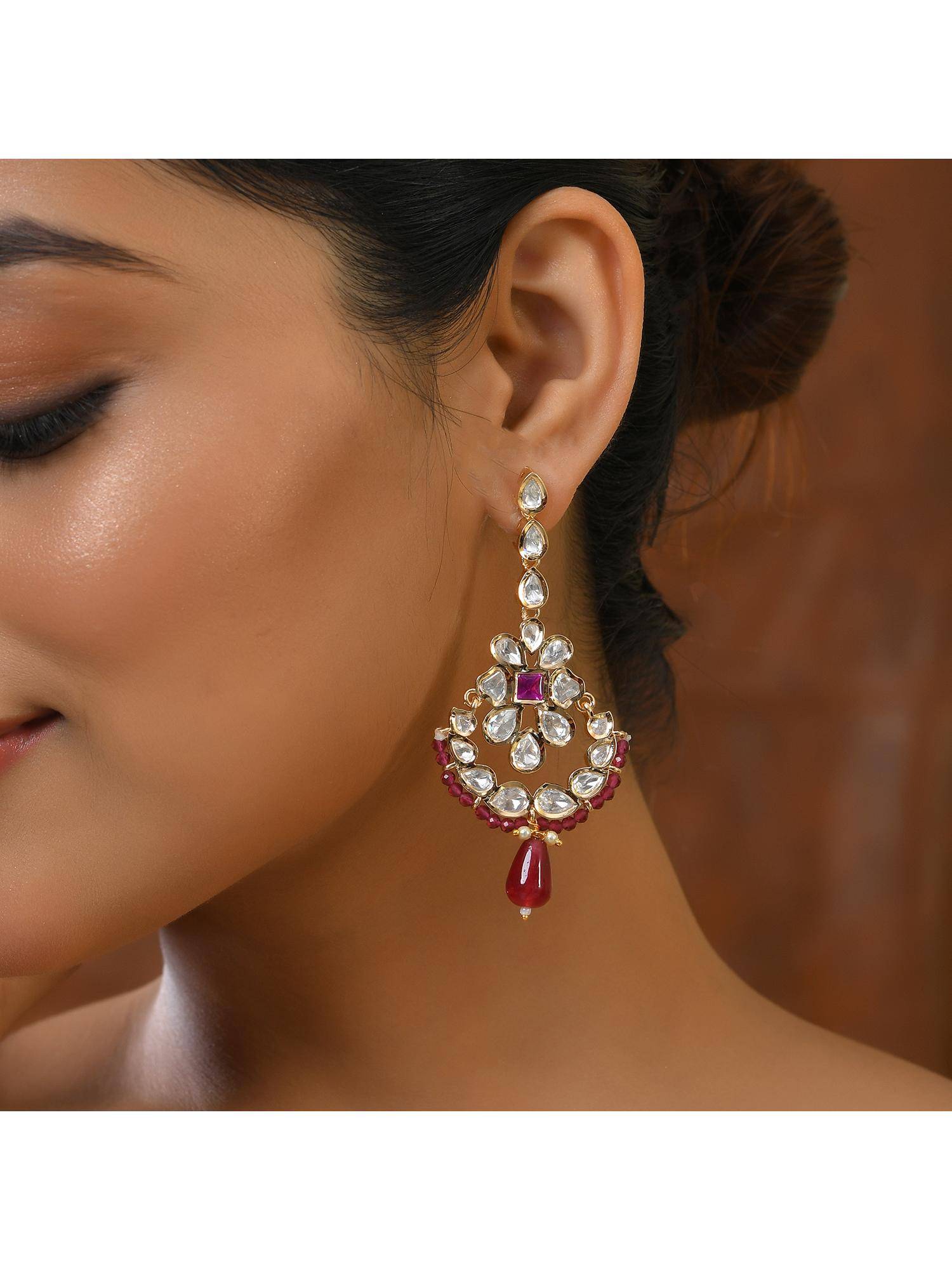 Voylla Kundan Elegance Ghoomar Dangler Earrings