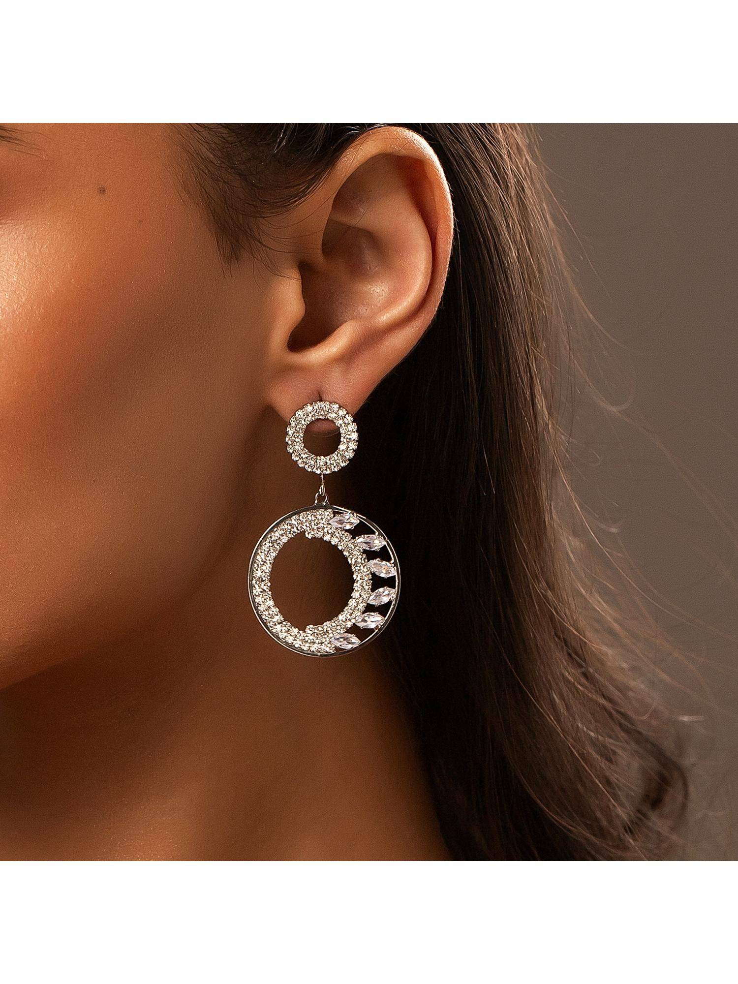 Voylla Korean Bling Crystal Halo Earrings