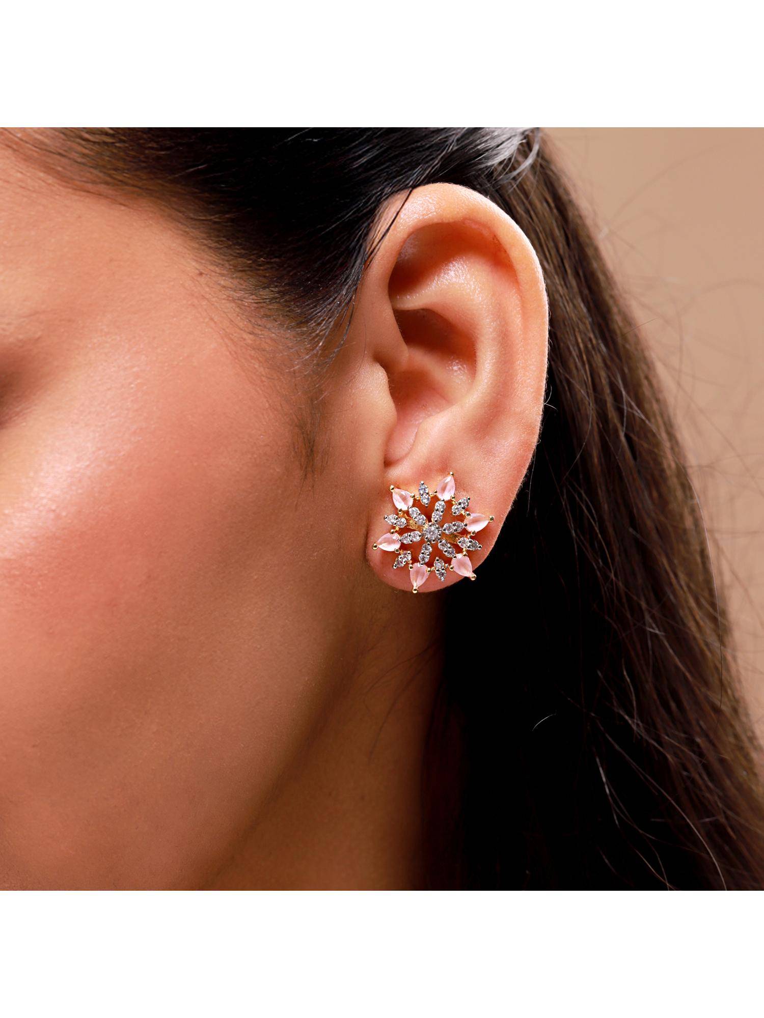 Voylla Gold Elegance Rosette Brilliance Star Stud Earrings