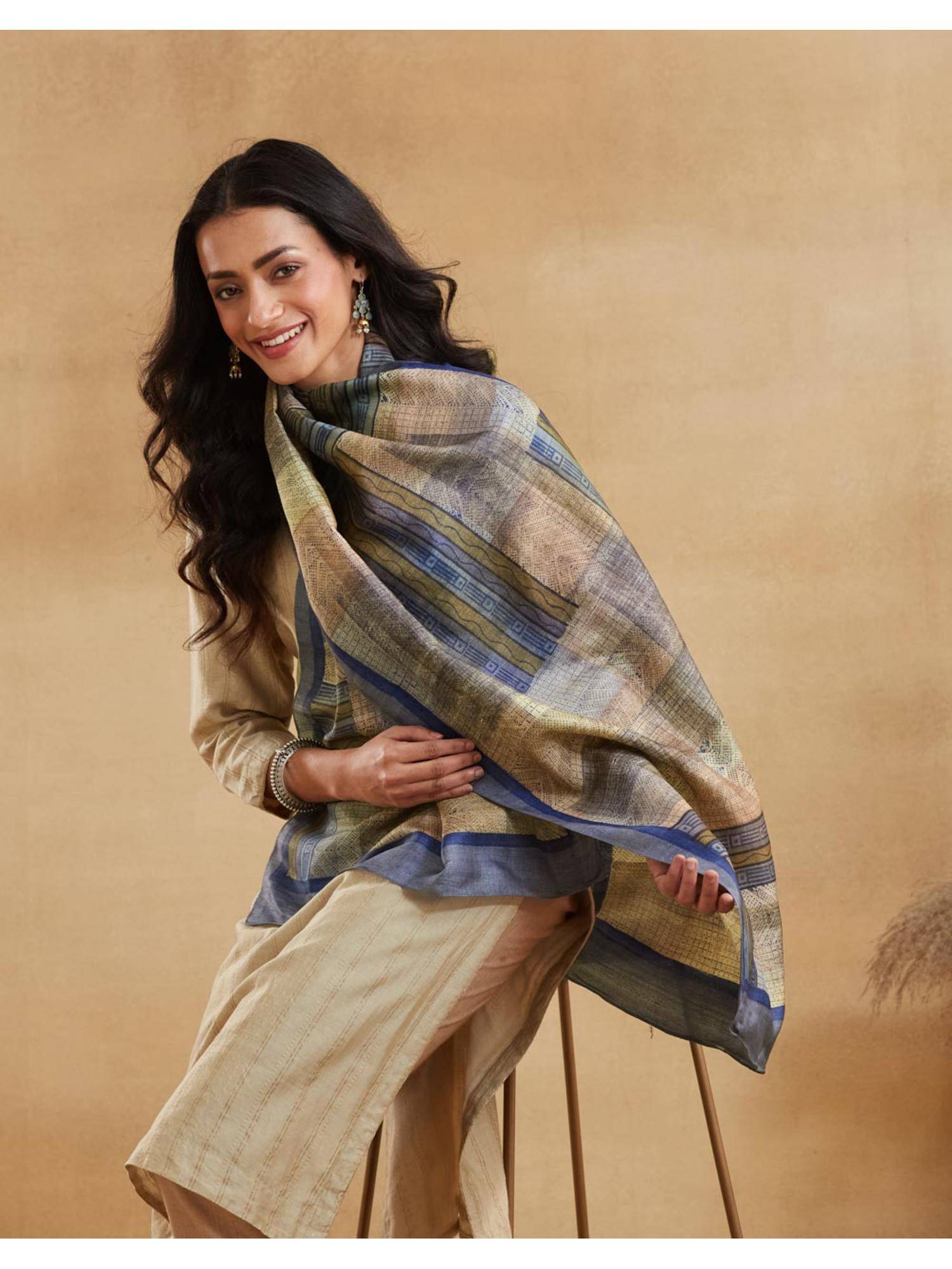 Fabindia Multi-Color Silk Symphony Hand Block Printed Stole