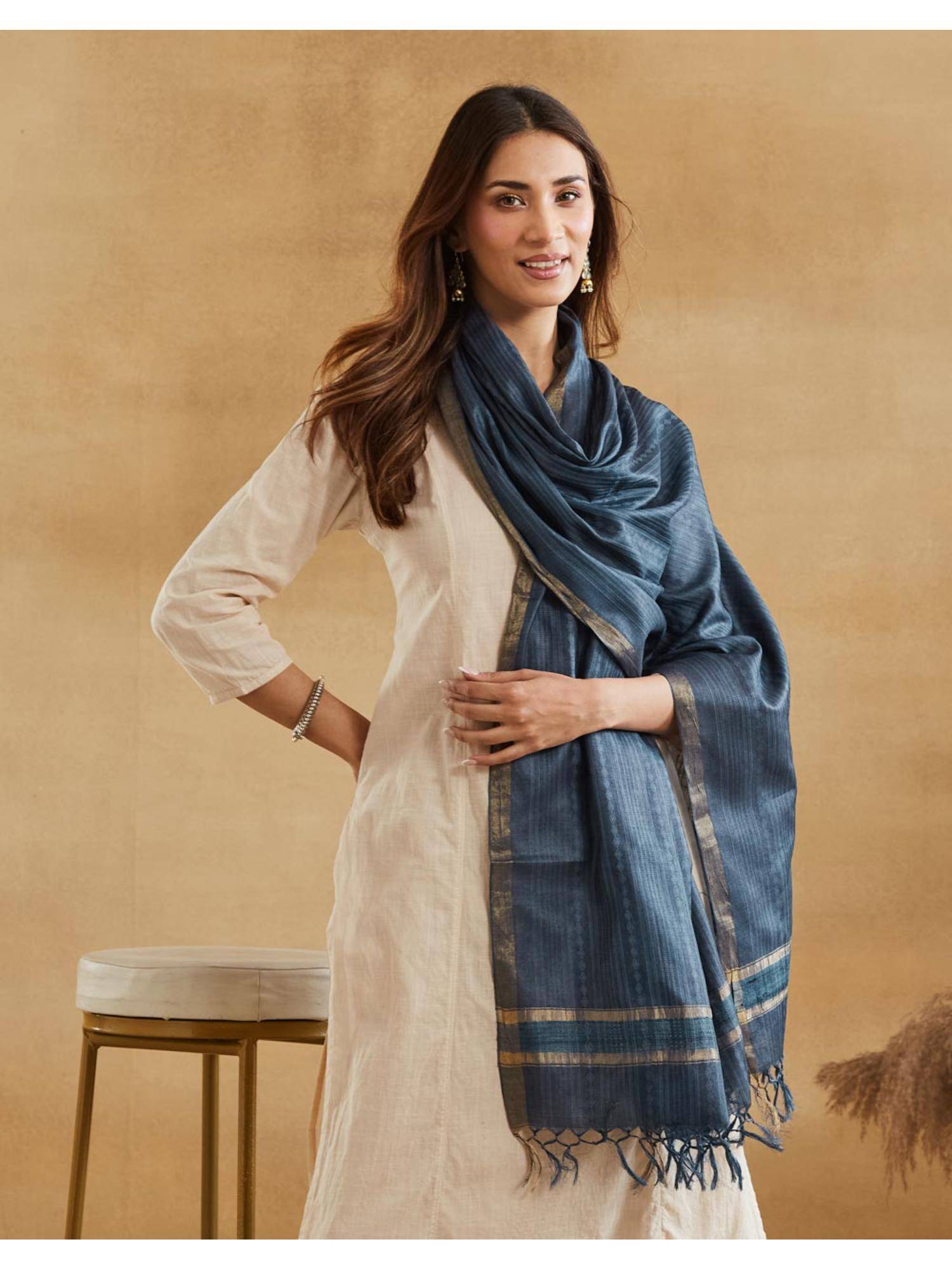 Fabindia Blue Silk Blend Stole