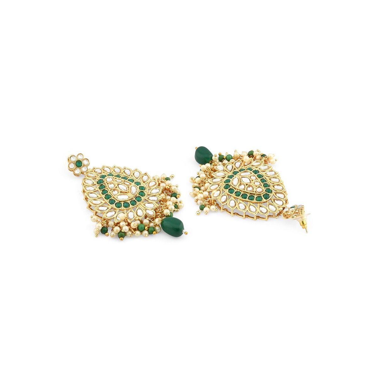 Zaveri Pearls Green Beads And Kundan Traditional Earring And Maangtikka