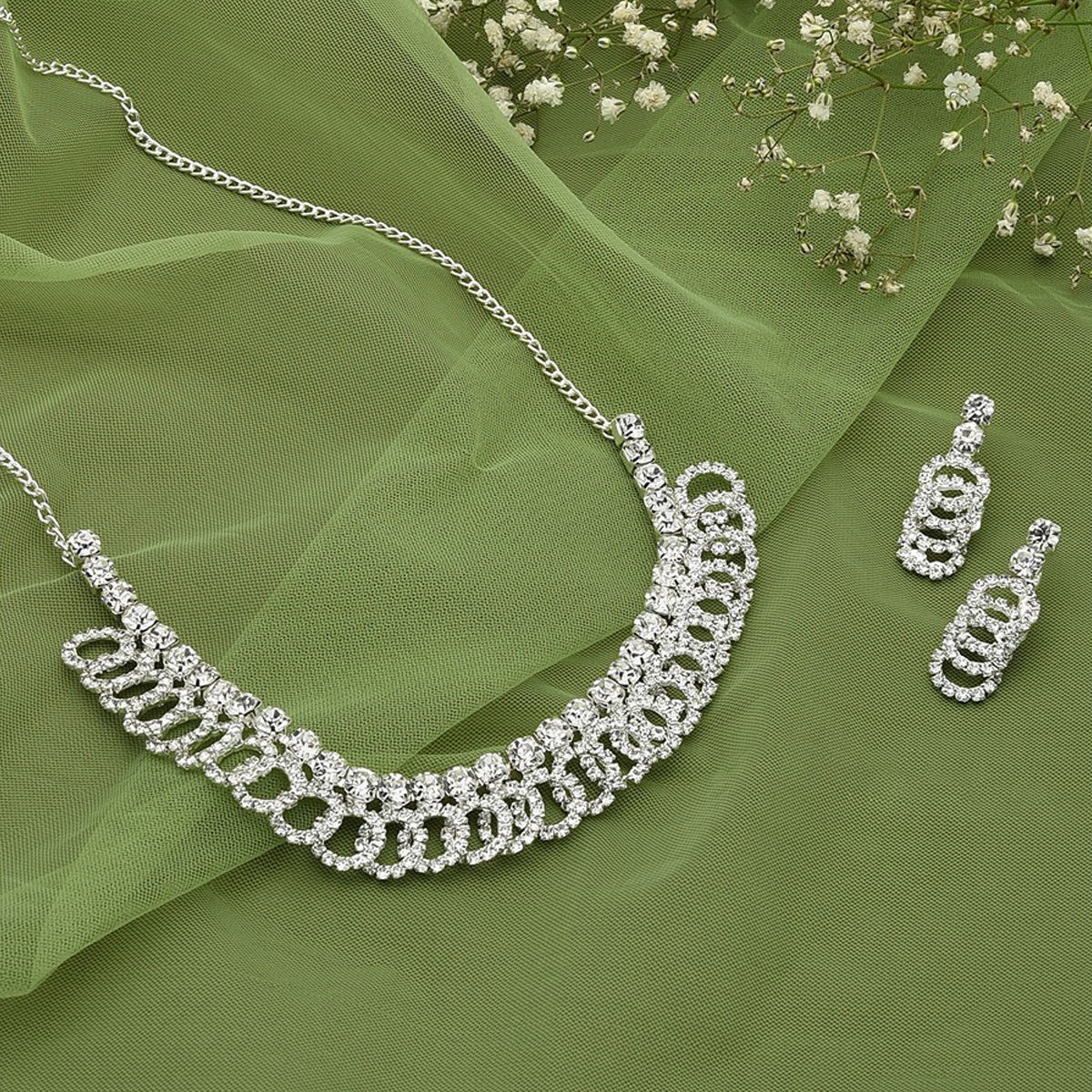 Buy Zaveri Pearls Silver Tone Dazzling Austrian Diamonds Necklace