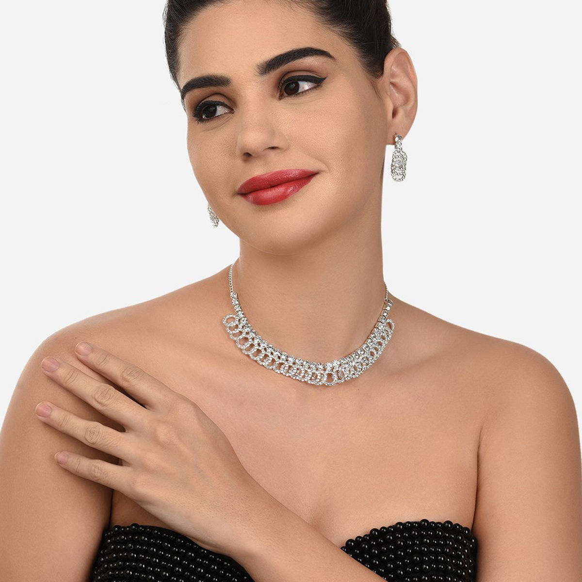 Buy Zaveri Pearls Silver Tone Dazzling Austrian Diamonds Necklace