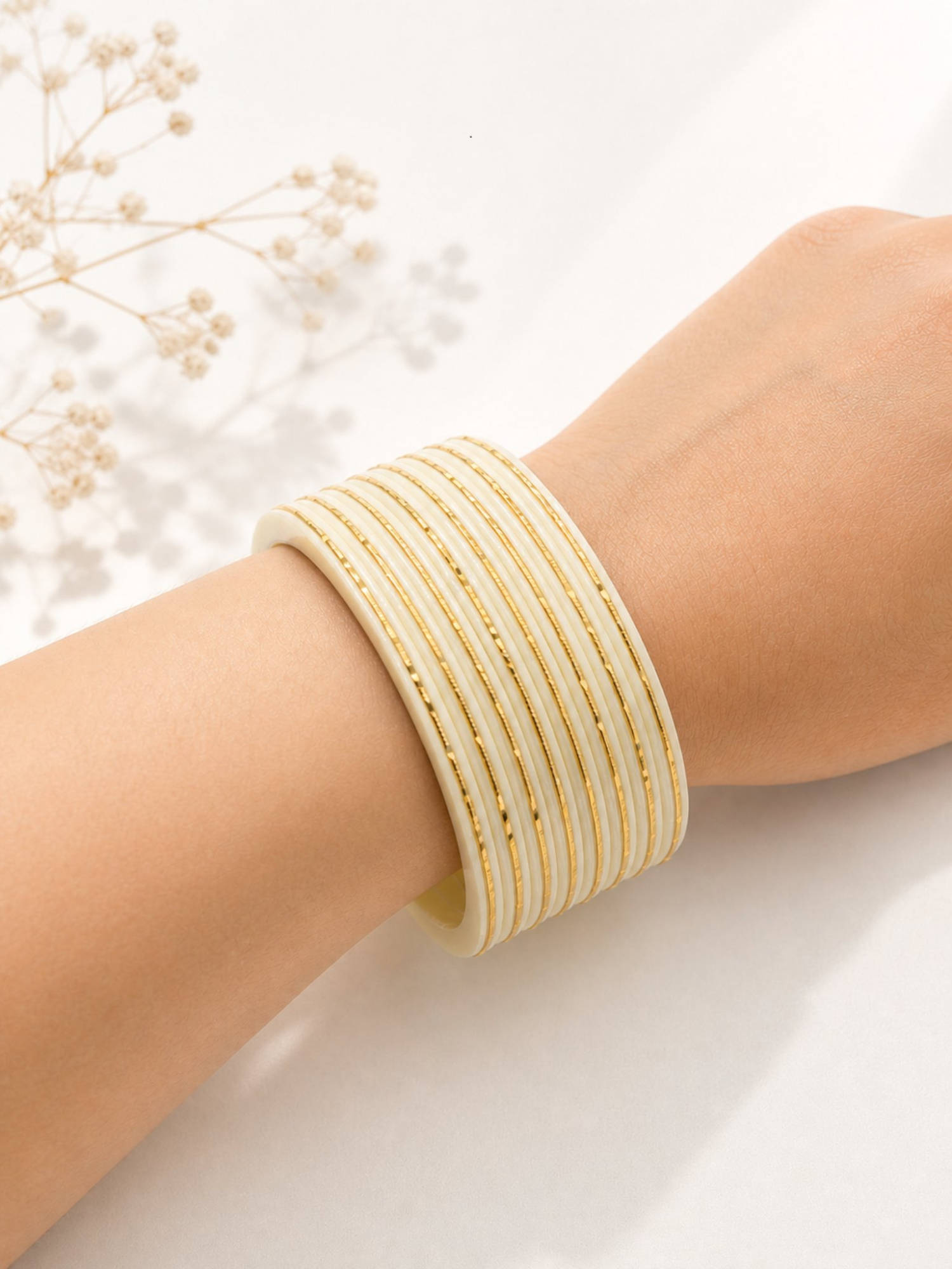 Designbox Off White Statement Traditional Bangles (Pack of 8) (2.8)