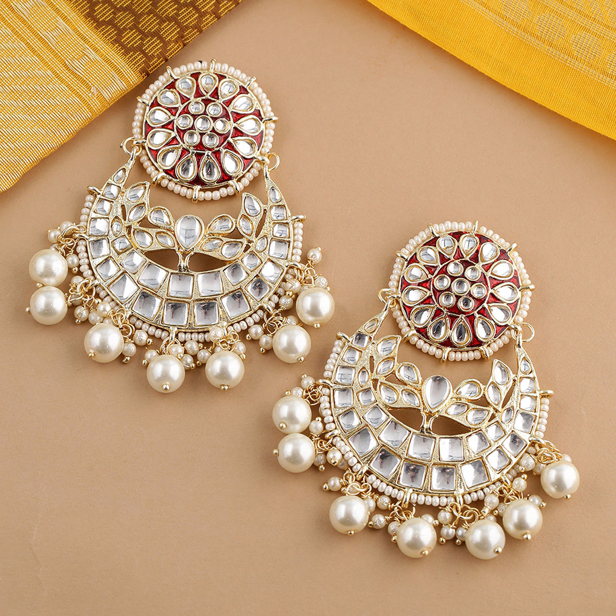 Kriaa Gold Plated Stylish Earrings With Maang Tikka — JewelMaze.com