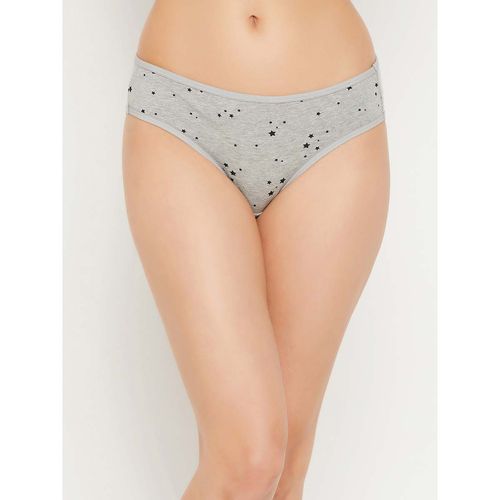 Buy Clovia Low Waist Star Print Bikini Panty In Grey Melange - Cotton Online