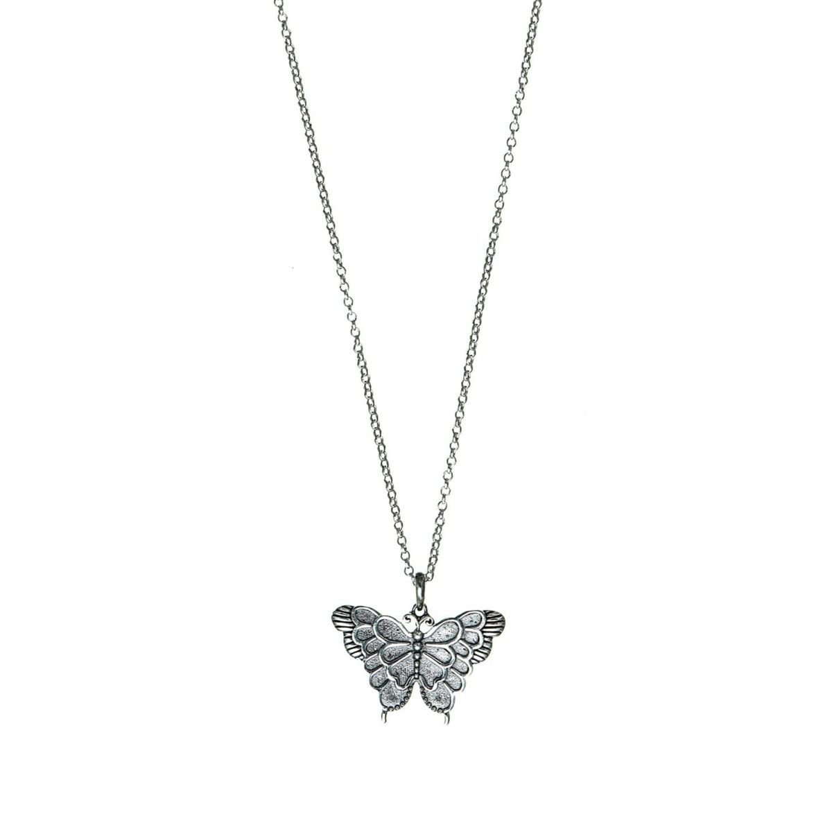 Silver Dangling Pearl Sparkle Butterfly Necklace
