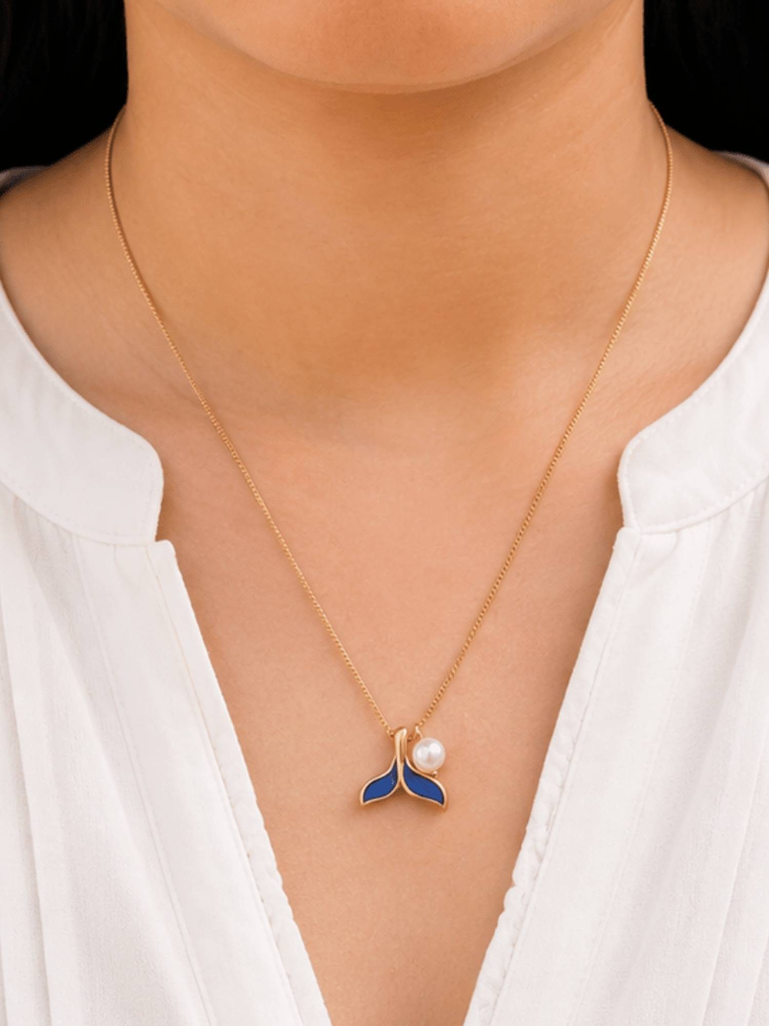ELRA Women White Pearl Necklace