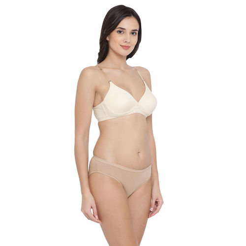 Buy Clovia Non Padded Wirefree Bra With Detachable Transparent Straps & Low  Waist Bikini - Nude Online