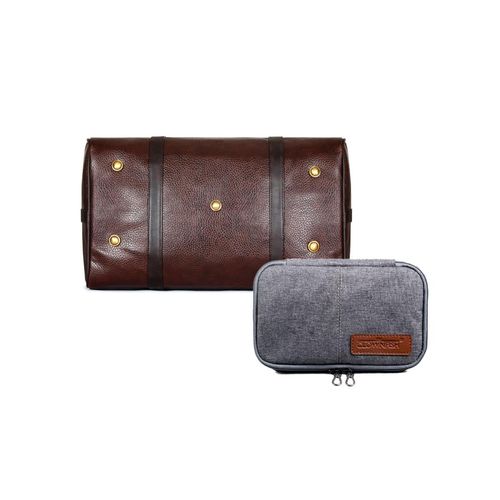 The Clownfish Synthetic Dark Brown Duffle Bag and Pouch (Set of 2)