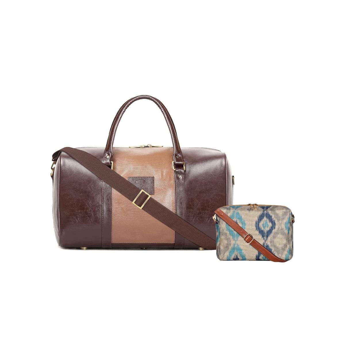 Buy The Clownfish Brown Solid Duffle Bag and Sling Bag with Detachable Strap Set of 3 Online