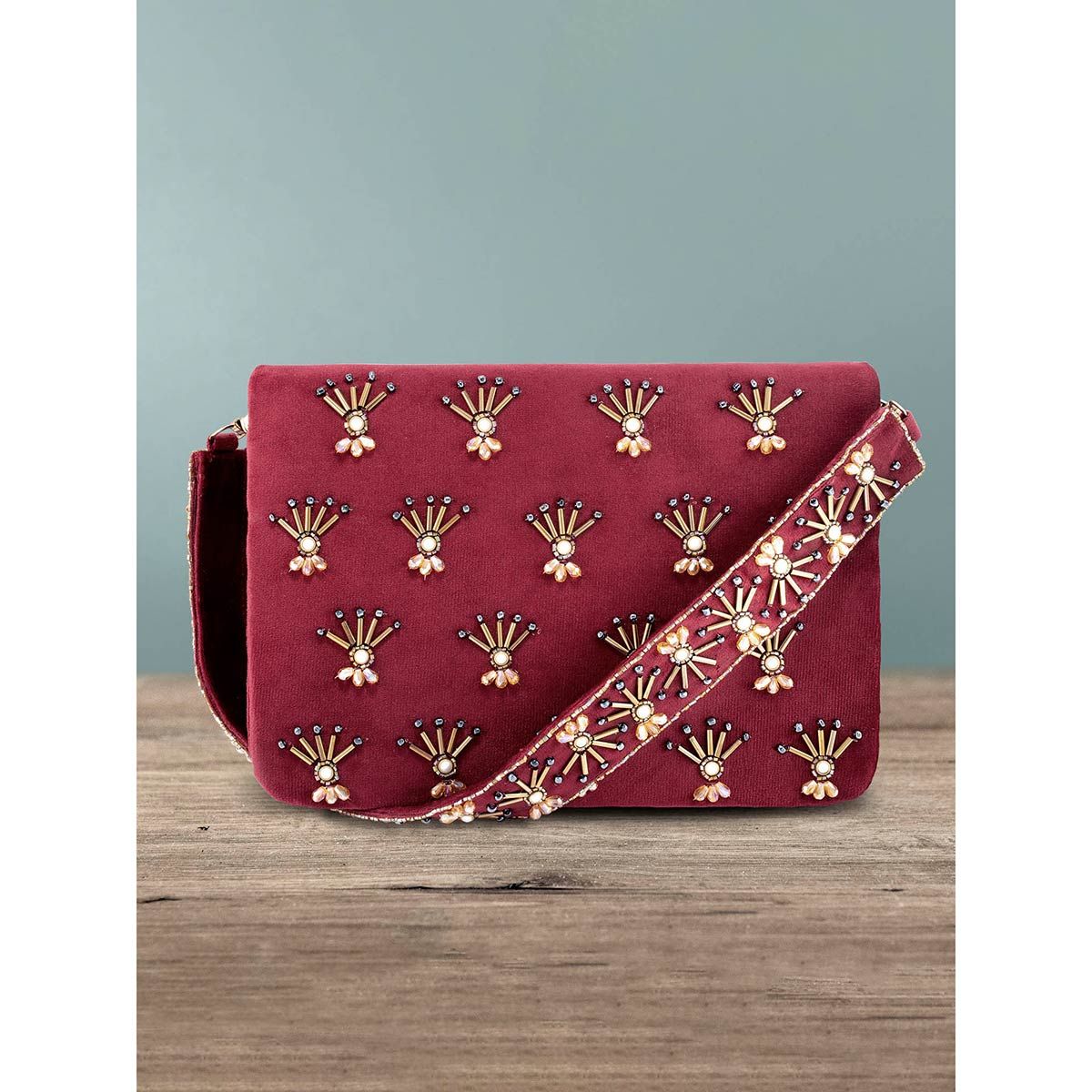 Peora Women Maroon Gold-Toned Embellished Purse Clutch -C86M (Maroon) At Nykaa, Best Beauty Products Online