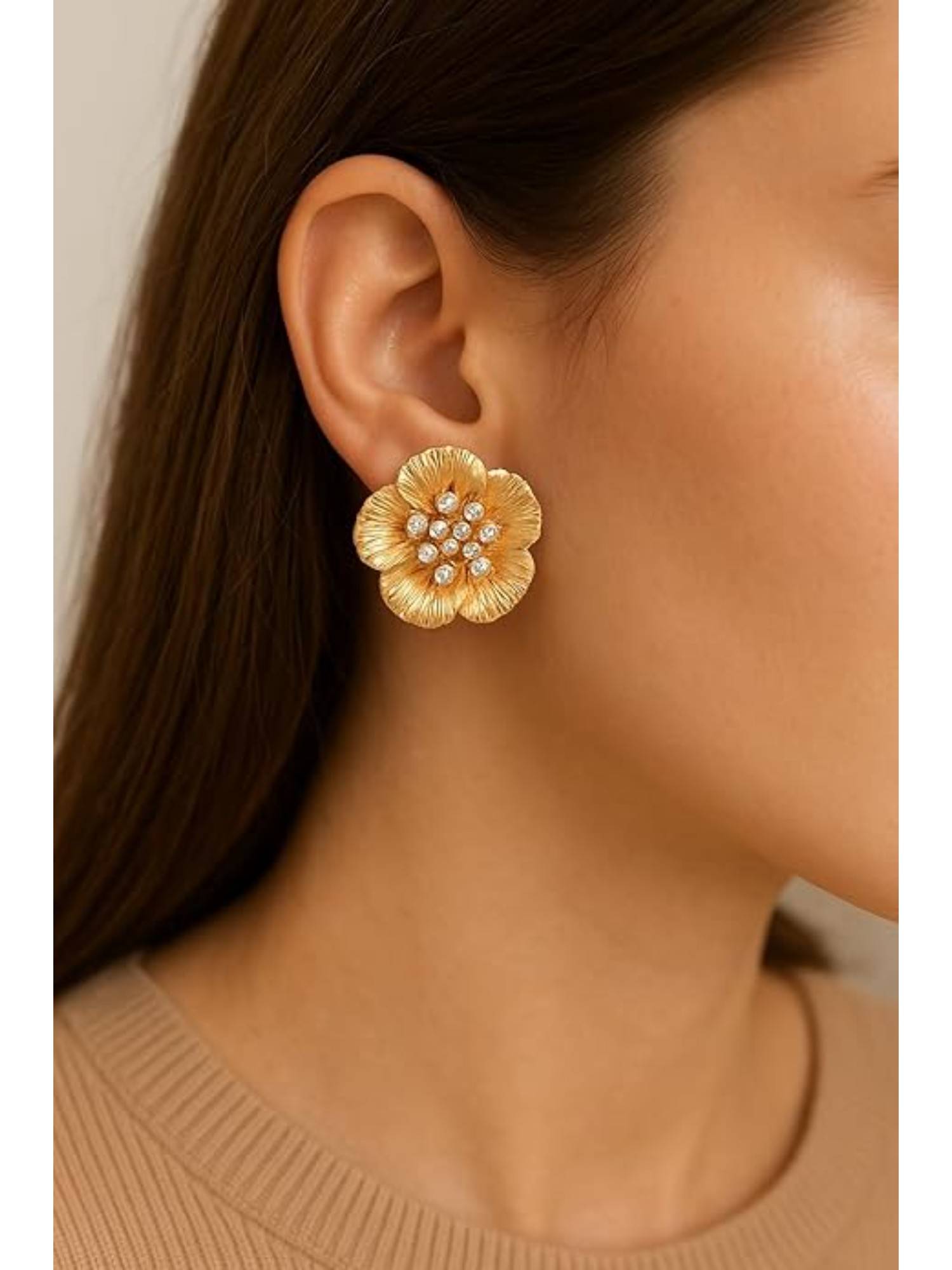 Blysk Jewels Gold Plated Brass Floral Stud Earrings For Women
