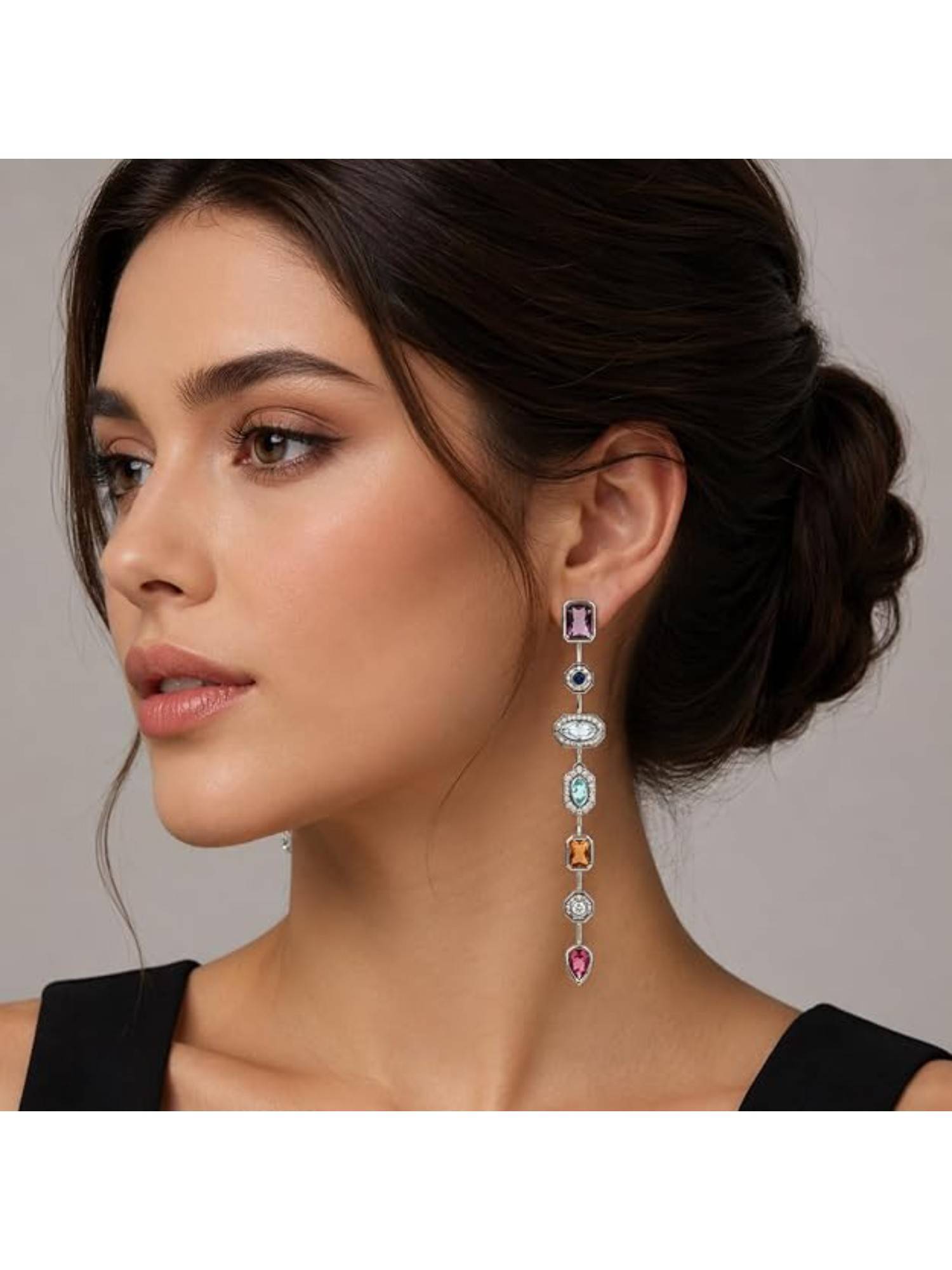 Blysk Jewels Multi Stone Long Dangle Earrings For Women