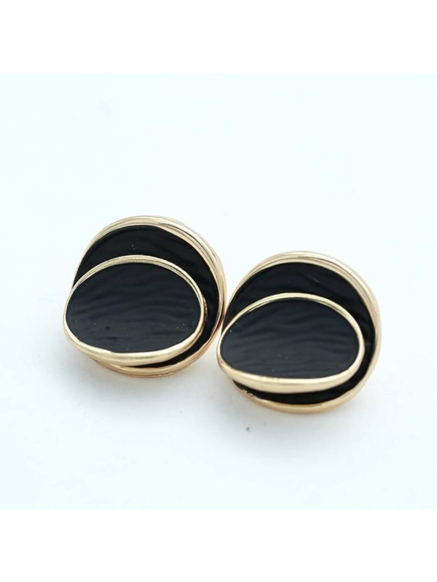 Blysk Jewels Dual Layer Textured Round Black Stud Earrings For Women