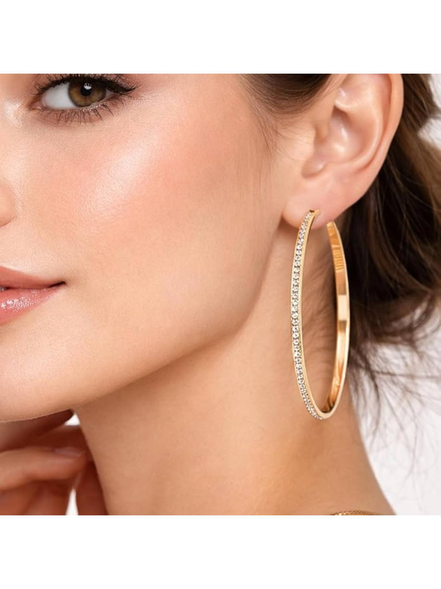 Blysk Jewels Anti-Tarnish Gold Plated Large Crystal Hoop Earrings For Women