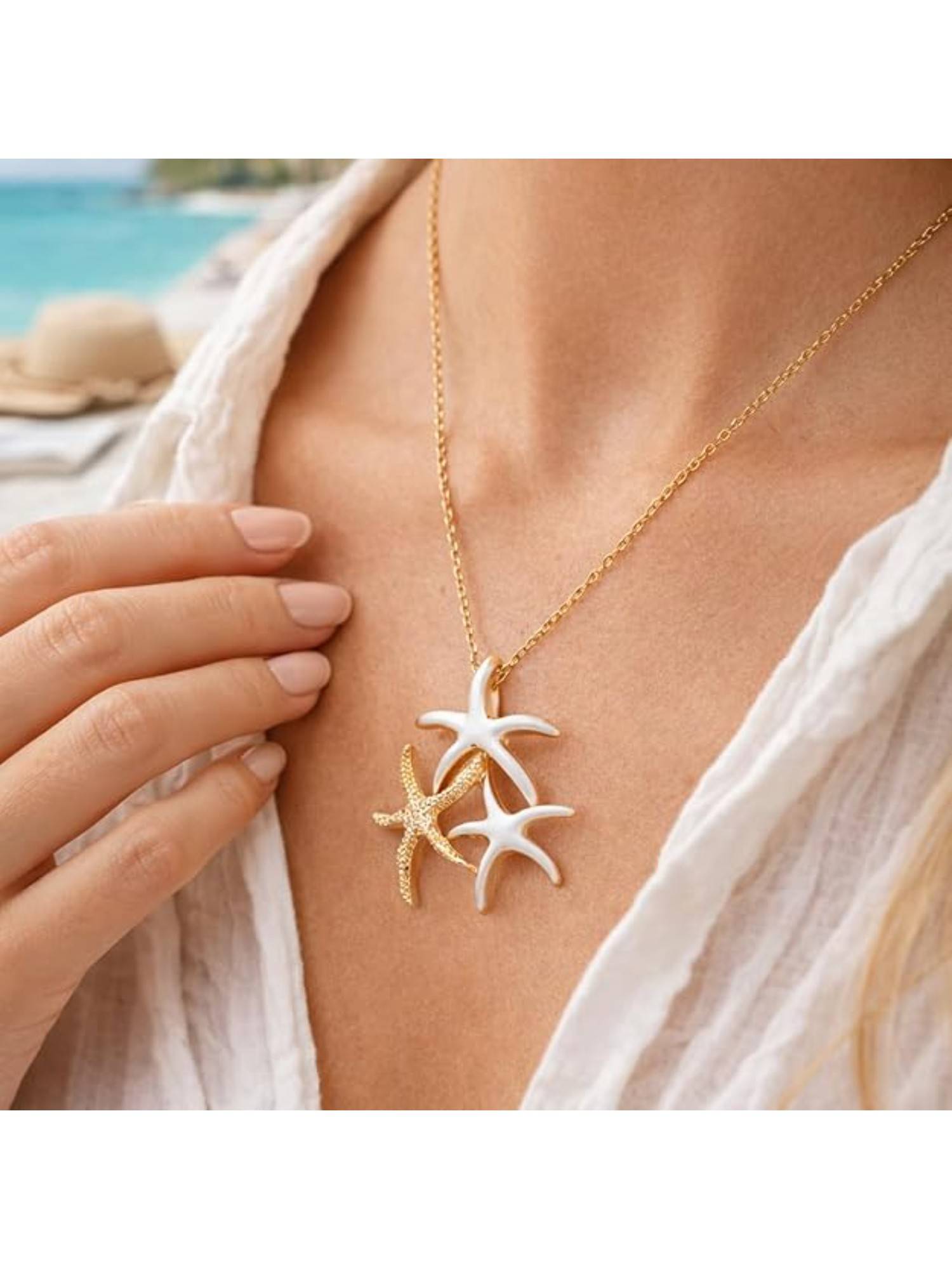 Blysk Jewels Multi-Color Anti-Tarnish Gold Plated Starfish Pendant Necklace