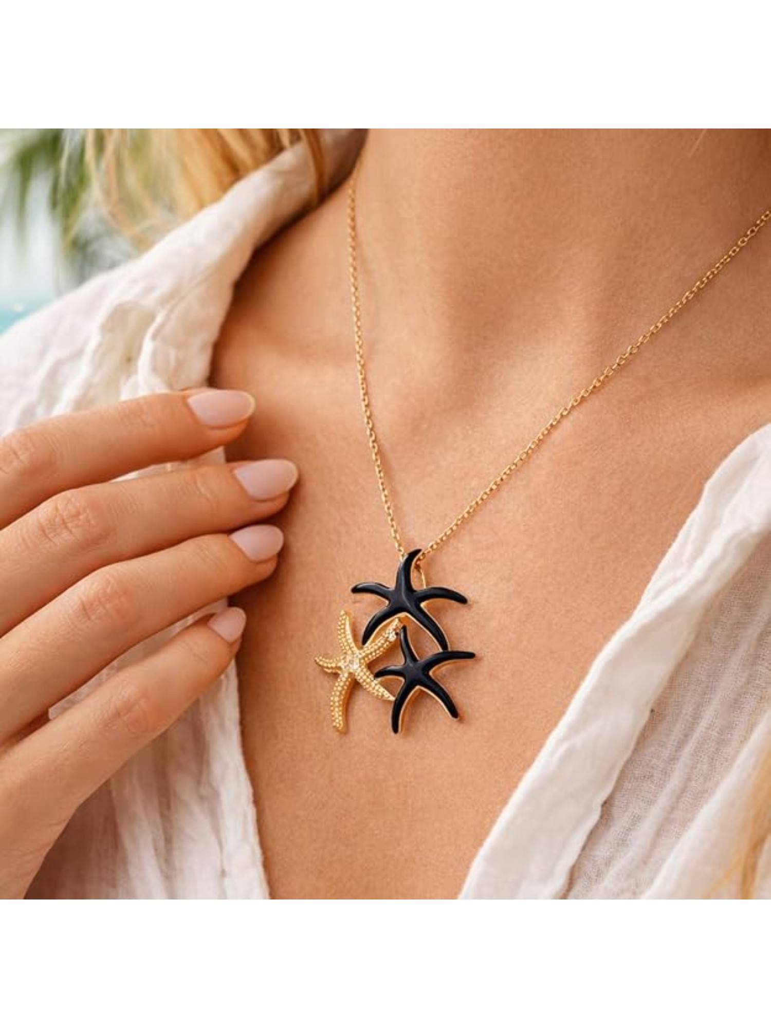 Blysk Jewels Multi-Color Anti-Tarnish Gold Plated Starfish Pendant Necklace
