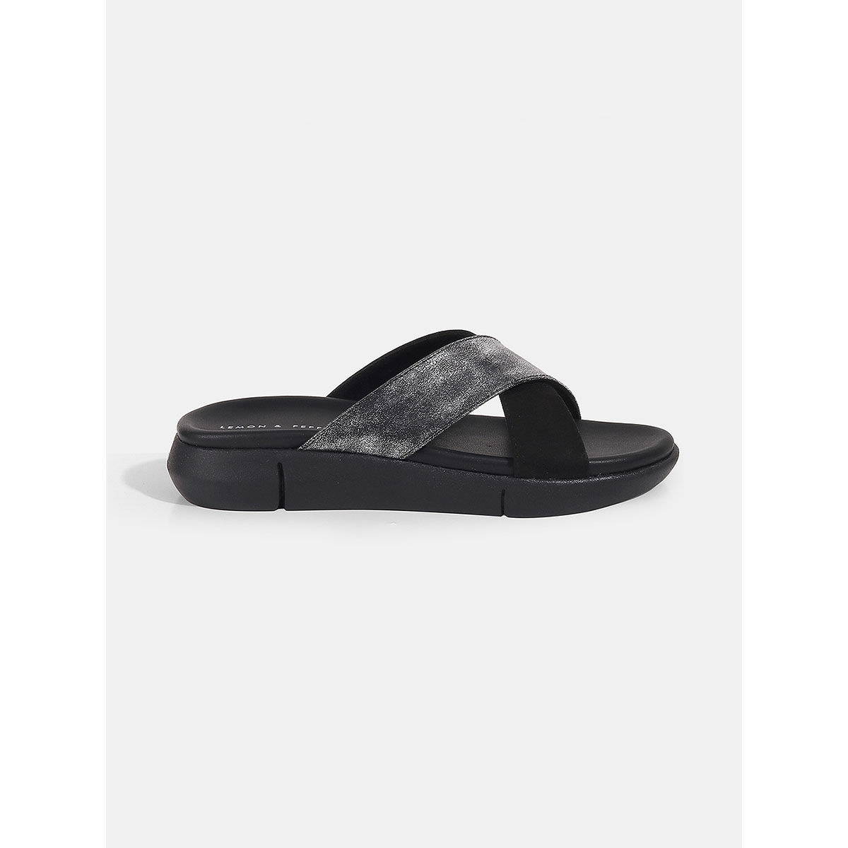 Buy Lemon Pepper Black Cross Strap Sliders Online