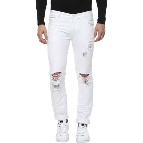 Buy Urbano Fashion Men Heavy Distressed White Slim Fit Stretch