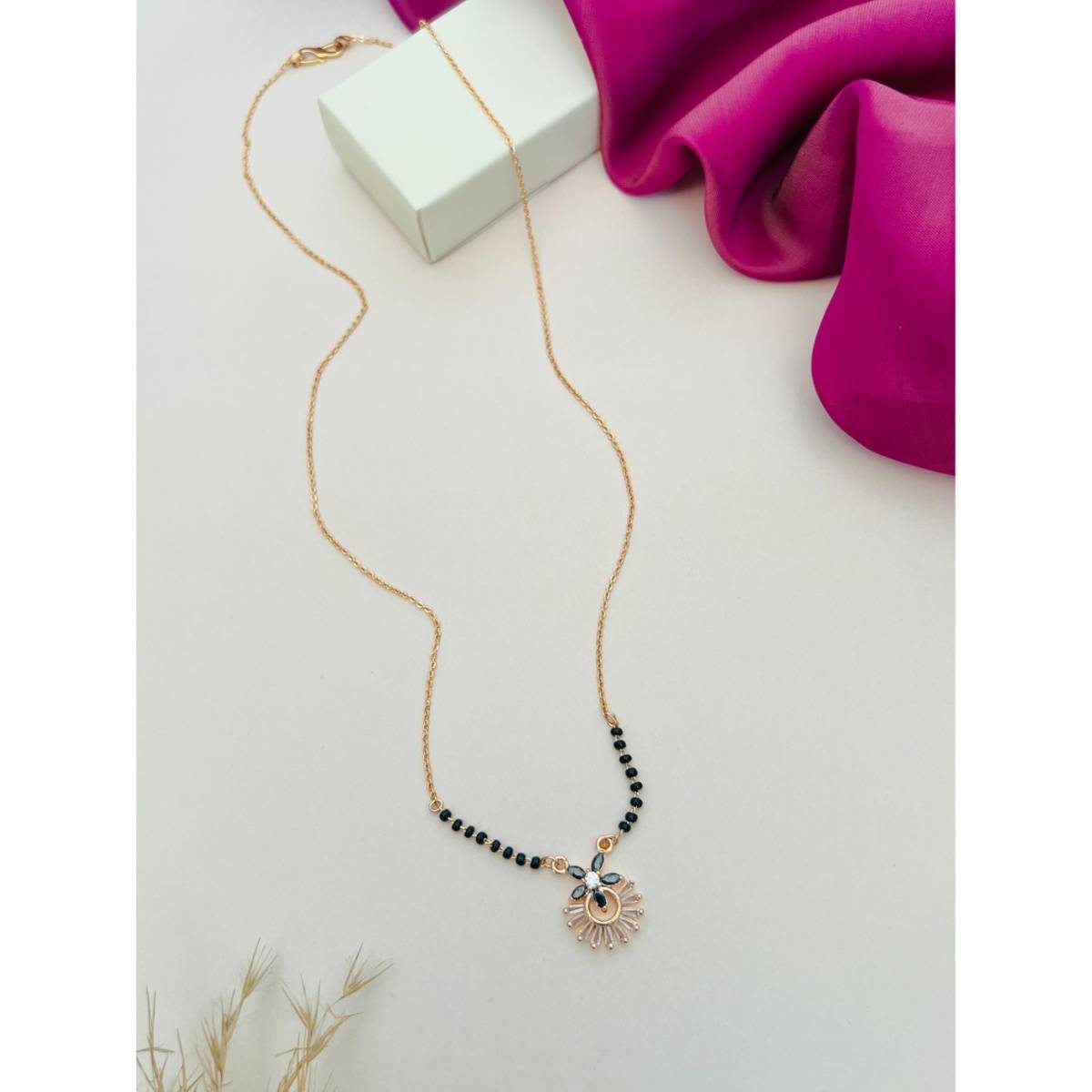 Abdesigns Rose Gold Plated American Diamond Studded Beaded Mangalsutra