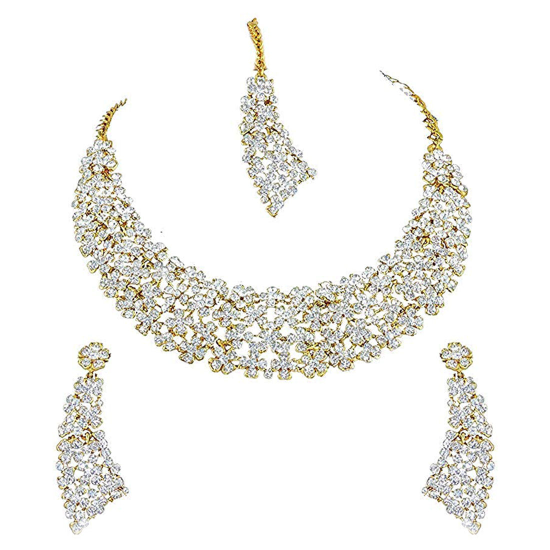 Peora Diamond Cut Cz Necklace Earring Wedding Party Wear Women Jewellery Set (PF37N4126W)