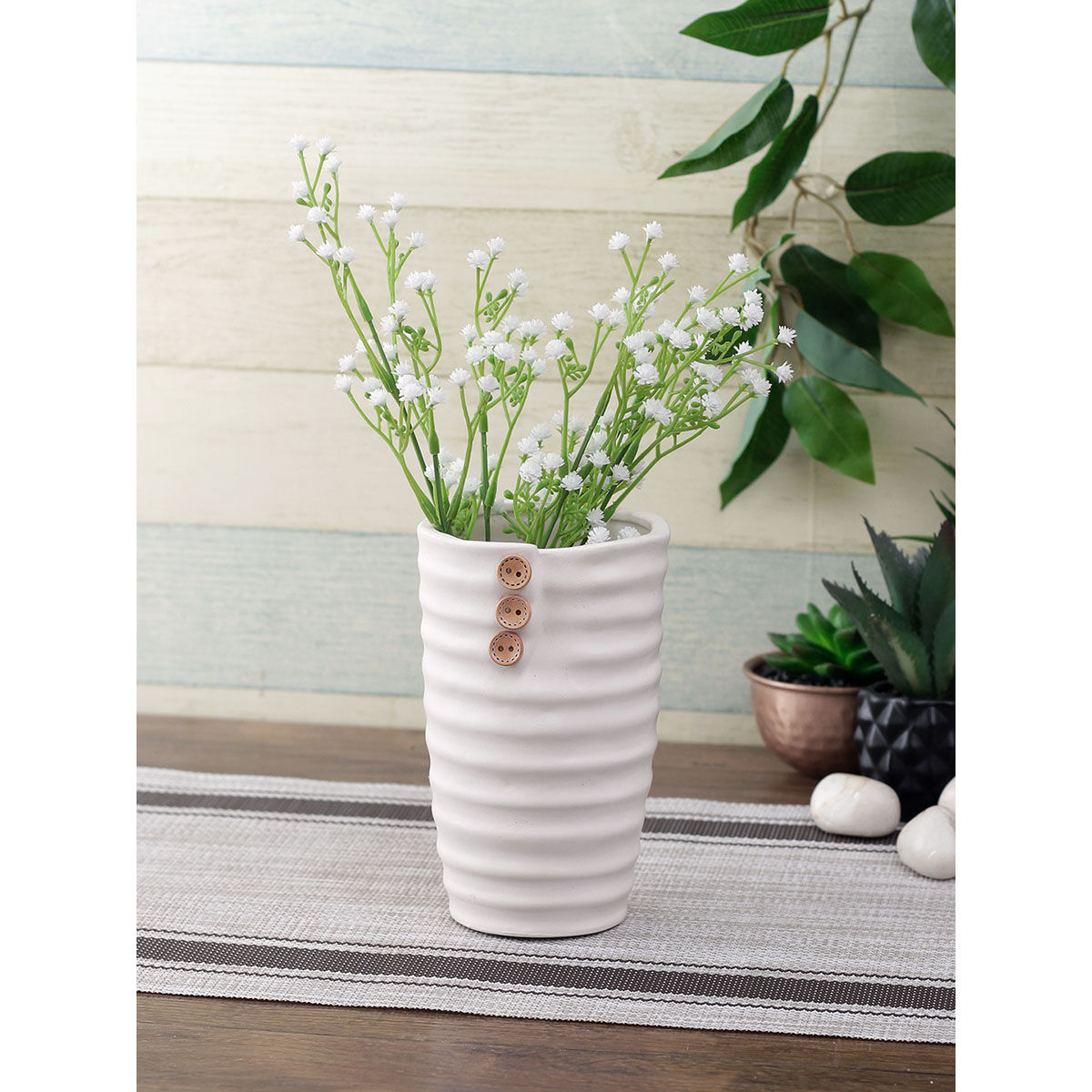 Buy TAHYAA White Coloured Ceramic Vase Online