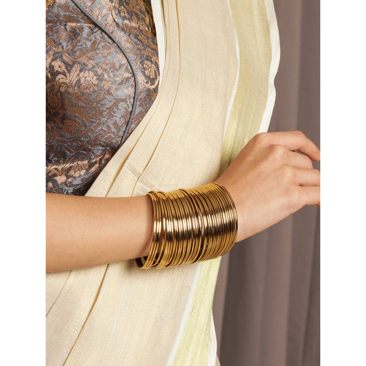 Fida Bridal Gold Plated Metal Bangles for Women (Set of 18) (2.6)