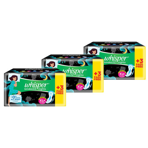 Buy Whisper Bindazzz Nights Xl+ 27 Pads + 3 Free (Pack Of 3) Online
