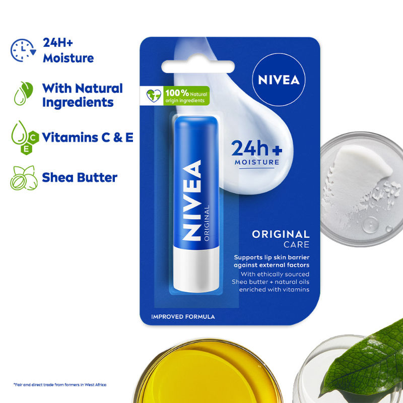 NIVEA Shea butter Lip Balm with Natural oils & 24H melt-in moisture-Original care