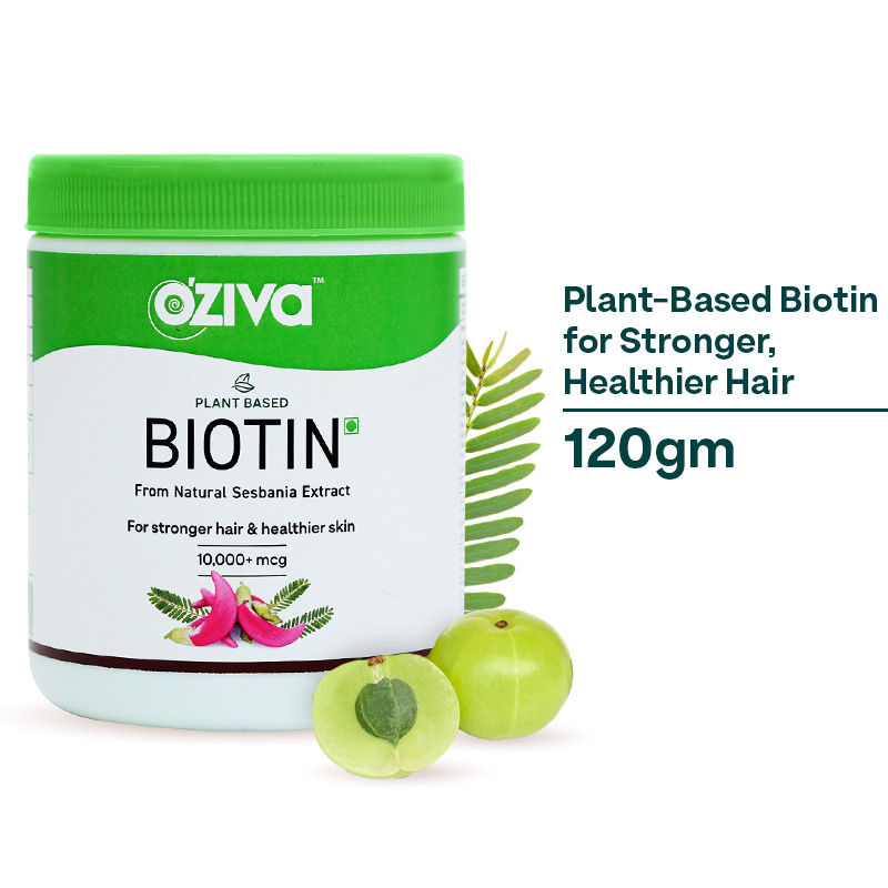 OZiva Plant Based Biotin 10000+ mcg with Sesbania Agati - Bamboo Shoot & Amla - for Healthy Hair