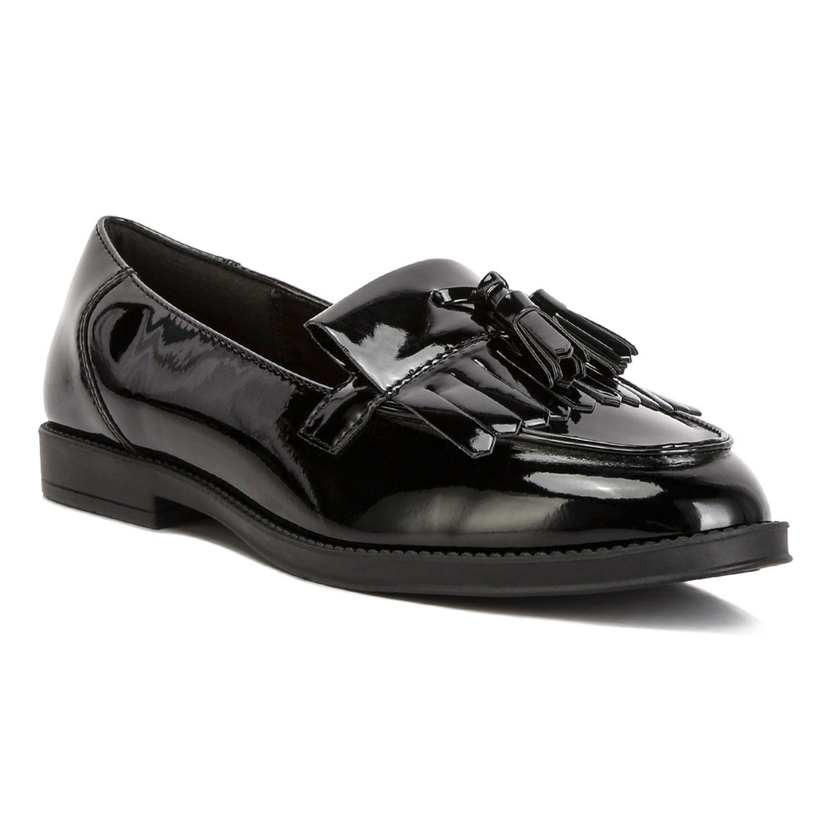 Ladies Loafers Black Patent Tassel Trim Loafers London Rag Black - Main Image
