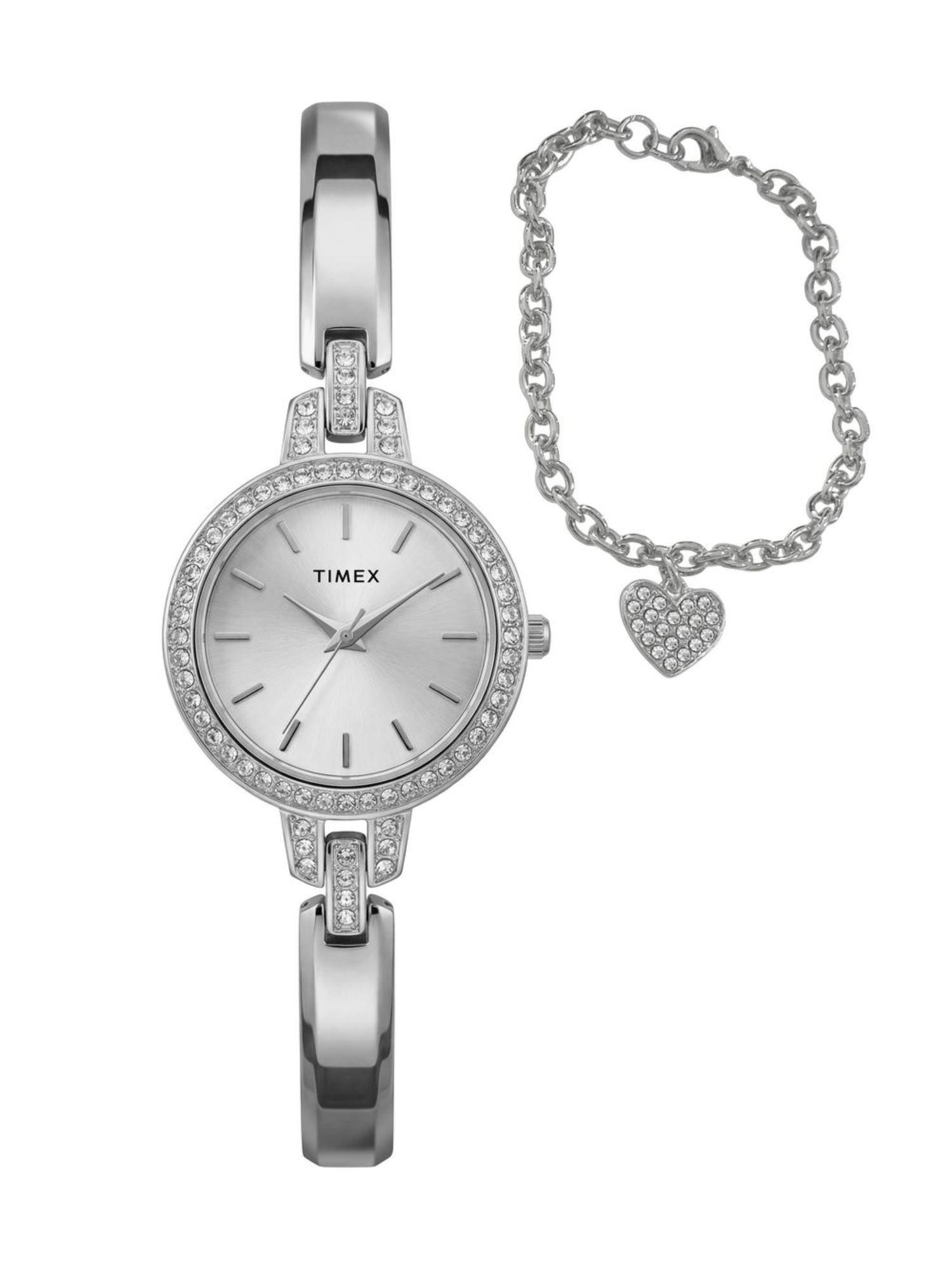 Timex Women Round Silver-Tone Alloy Analog Watch with Bracelet - TWG067700UJ (M)