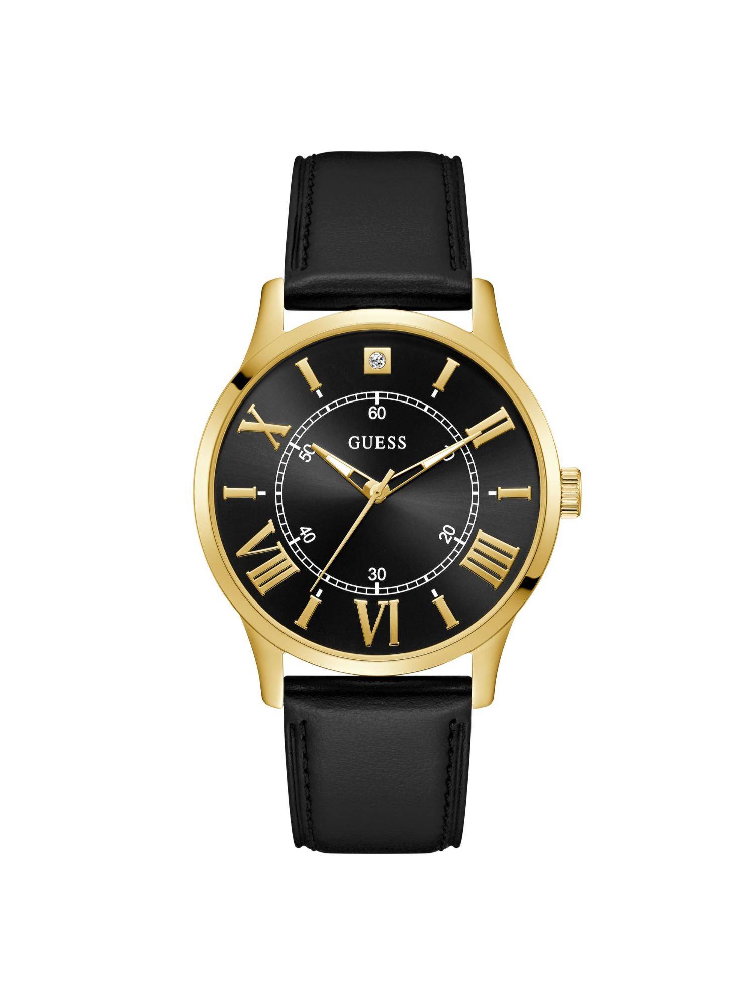 Guess Men Round Black Dial Stainless Steel Analog Watch - U1411G3M (M)