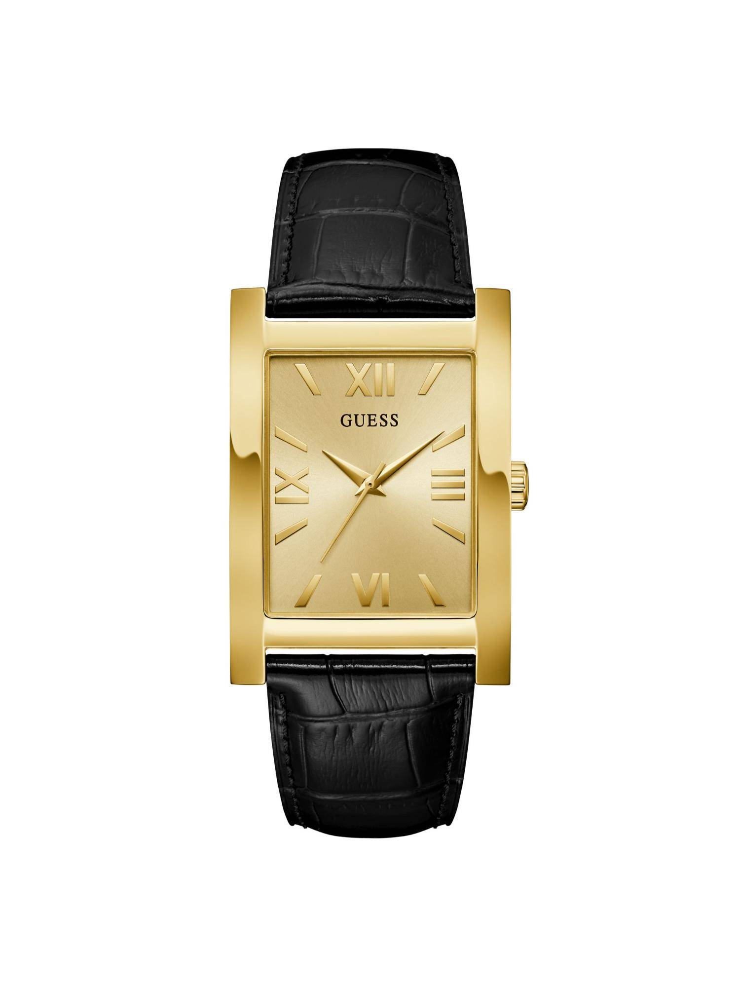 Guess Men Rectangular Gold Dial Stainless Steel Analog Watch - U1484G2M (M)