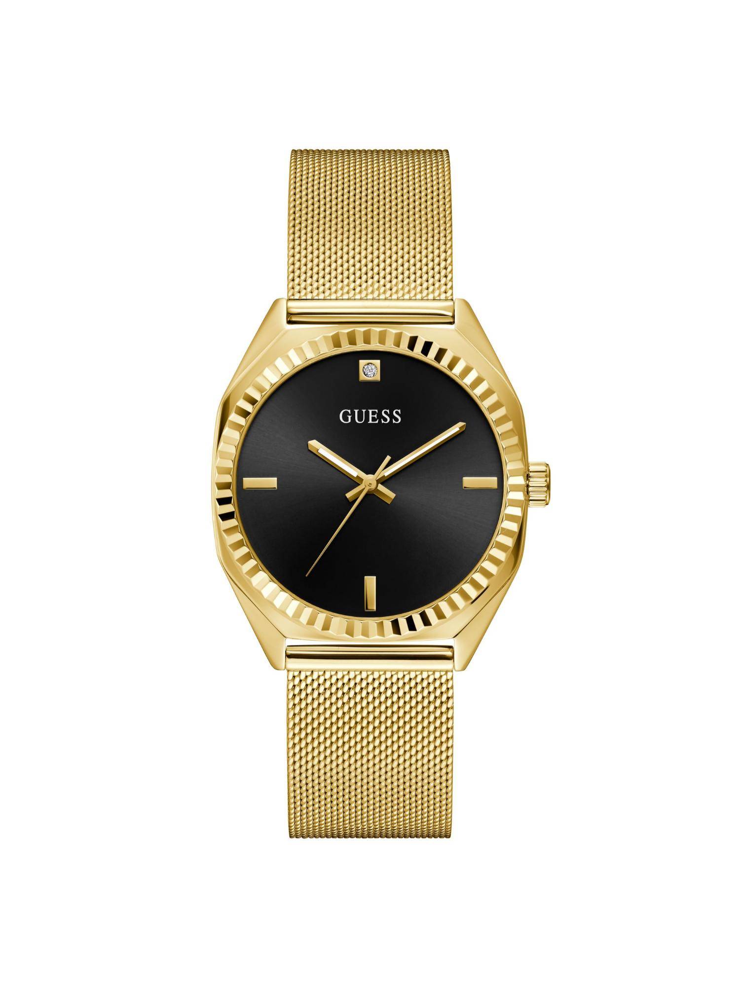 Guess Men Round Black Dial Stainless Steel Analog Watch - U1501G2M (M)