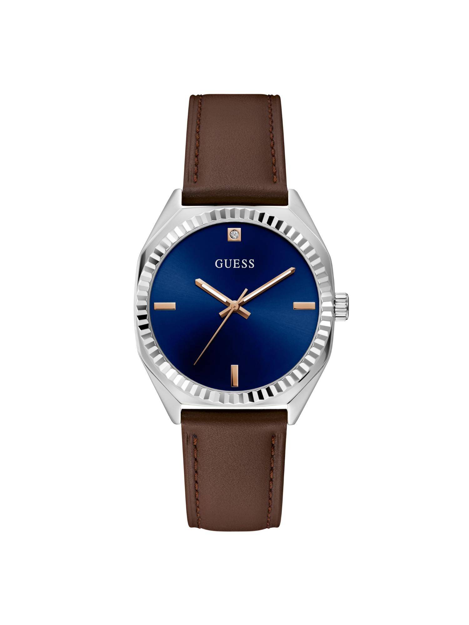 Guess Men Round Blue Dial Stainless Steel Analog Watch - U1502G1M (M)