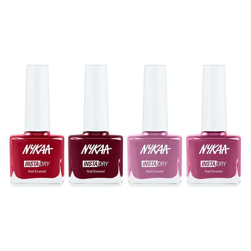 Nykaa Cosmetics Insta Dry Nail Enamel - Reeling Red+Vermillion Views+Raspberry Regram+Pink Profile Combo
