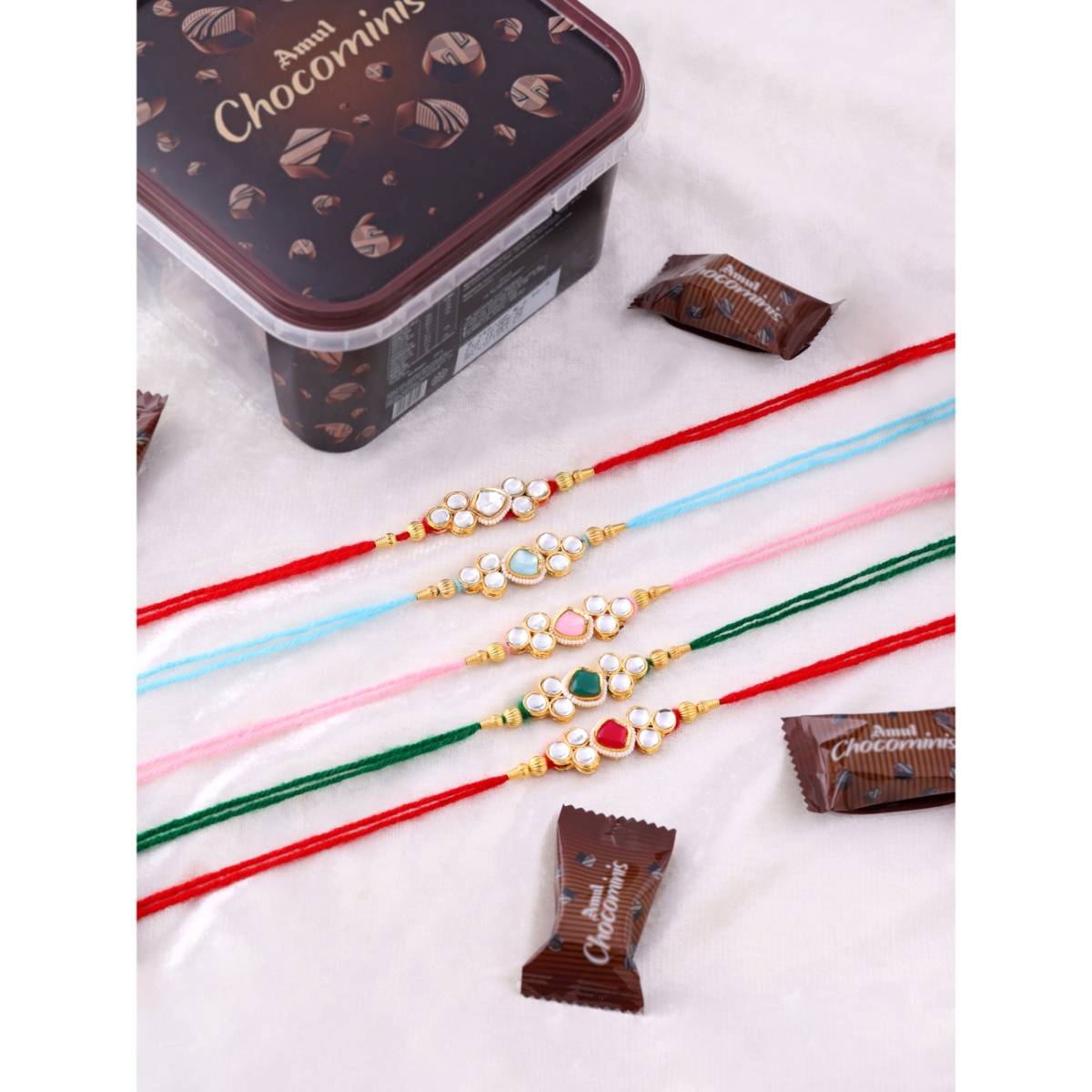 VIRAASI Rakhi Gift Set with Chocolates Multi-Color Pack of 5