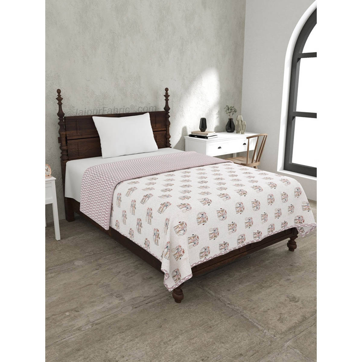 JAIPUR FABRIC Pink Elephant Pure Cotton Single Bed Dohar